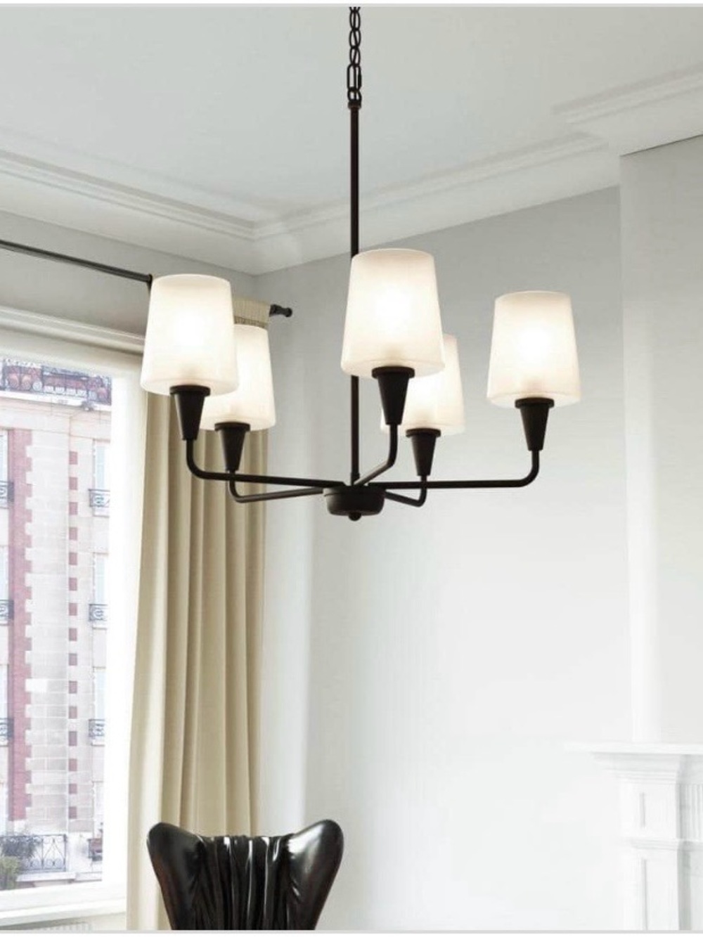 New DSI Juniper 5-Light Matte Black Chandelier with White Opal Shades